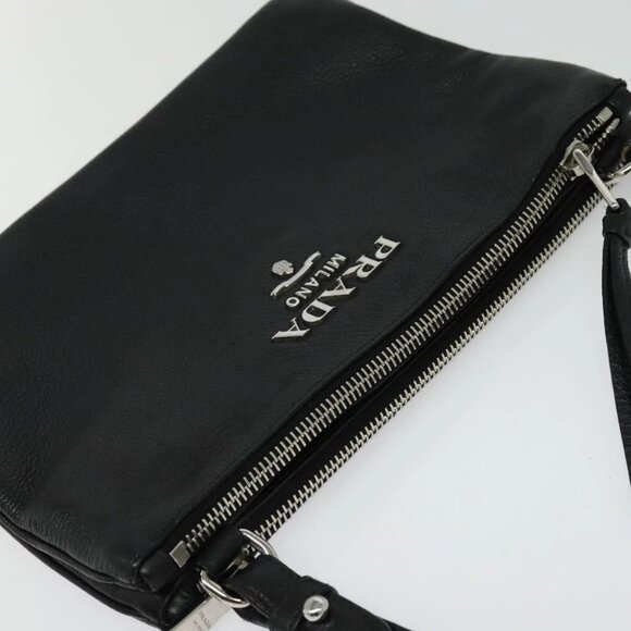 PRADA Shoulder Bag Leather Black Silver Auth - Picture 9 of 15